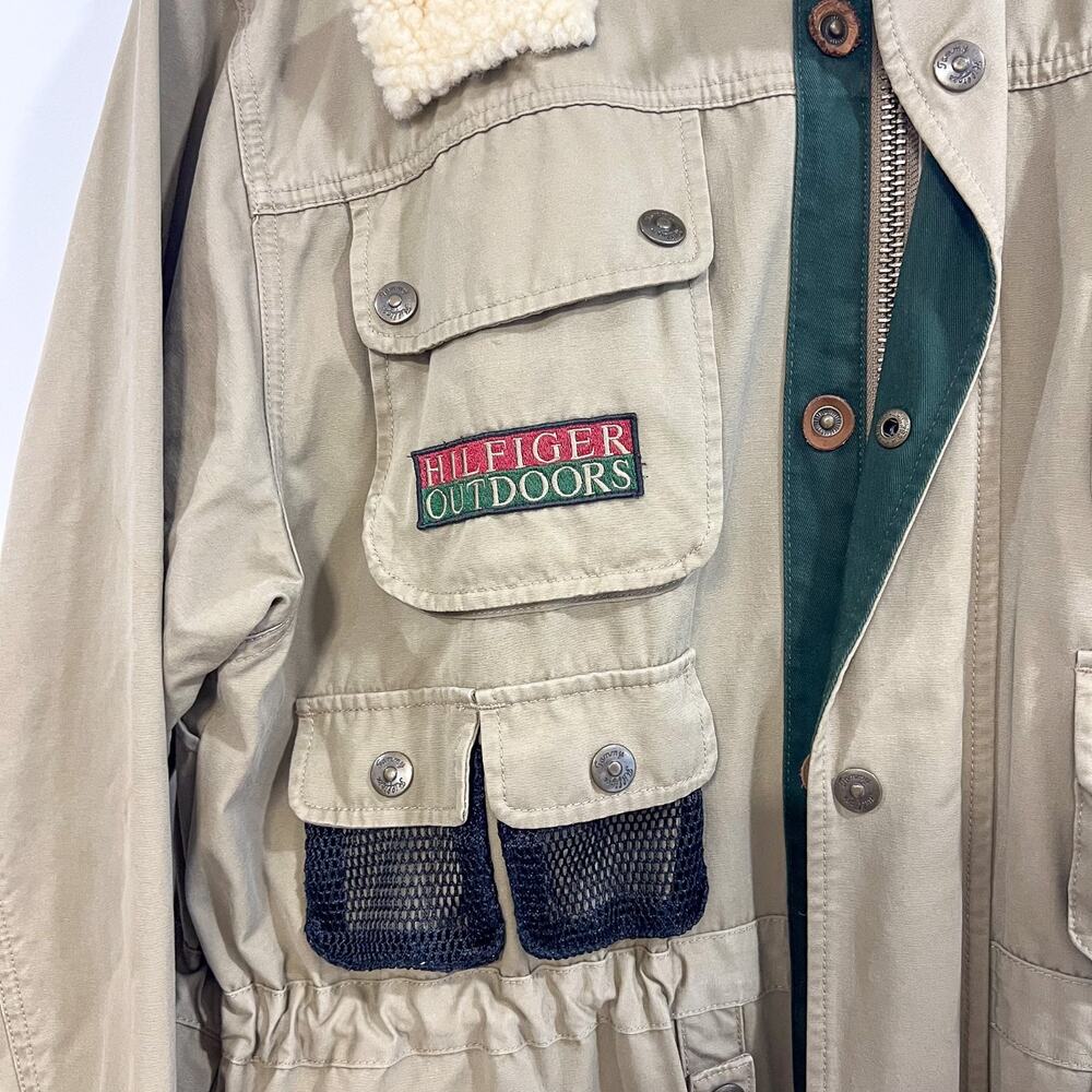 Vintage 90s Tommy Hilfiger Mens Size M Outdoor Hunting Parka Layer Jacket Khaki - Picture 4 of 16